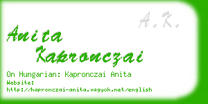 anita kapronczai business card